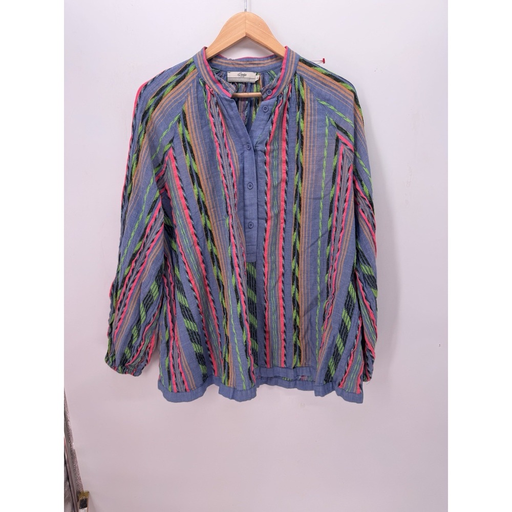 Devotion Twins Anthropologie Blouse Size S Neon Stripe Boho Artsy Coastal Resort